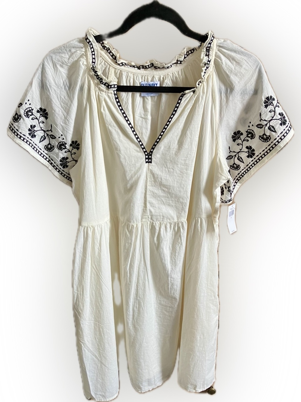 Old Navy Cream Mini Dress with Black Embroidery